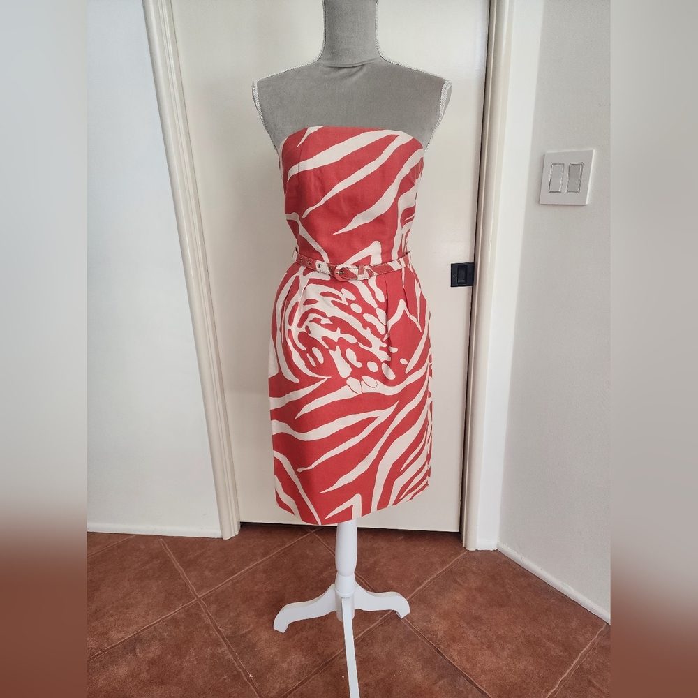 Kate Spade orange tropical print strapless dress with belt size 2